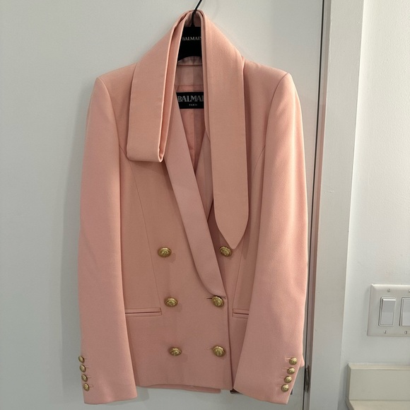Balmain Pink Belted Double-Breasted Crepe Blazer FR 34 - Picture 6 of 8